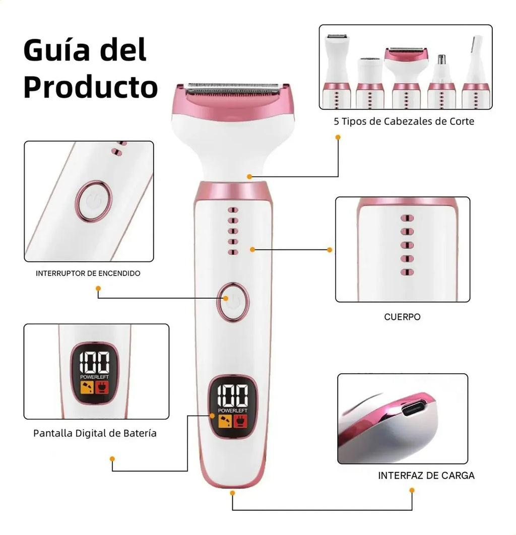 Depiladora 5 en 1 Con Pantalla Led - SIN DOLOR, SIN CLÍNICA Y SIN GASTOS